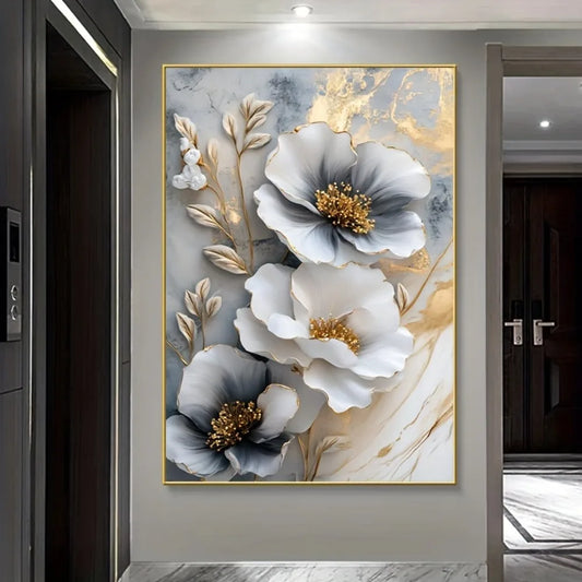 Modern Luxury 3D Floral Canvas Wall Art | Framed Botanical Painting