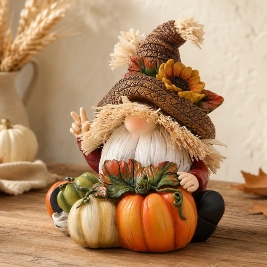 Fall Scarecrow Gnome Figurine with Pumpkin | Thanksgiving Décor