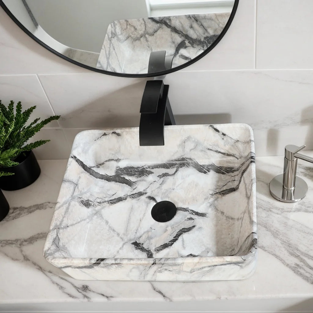 Marble Pattern Ceramic Bathroom Vessel Sink with Faucet