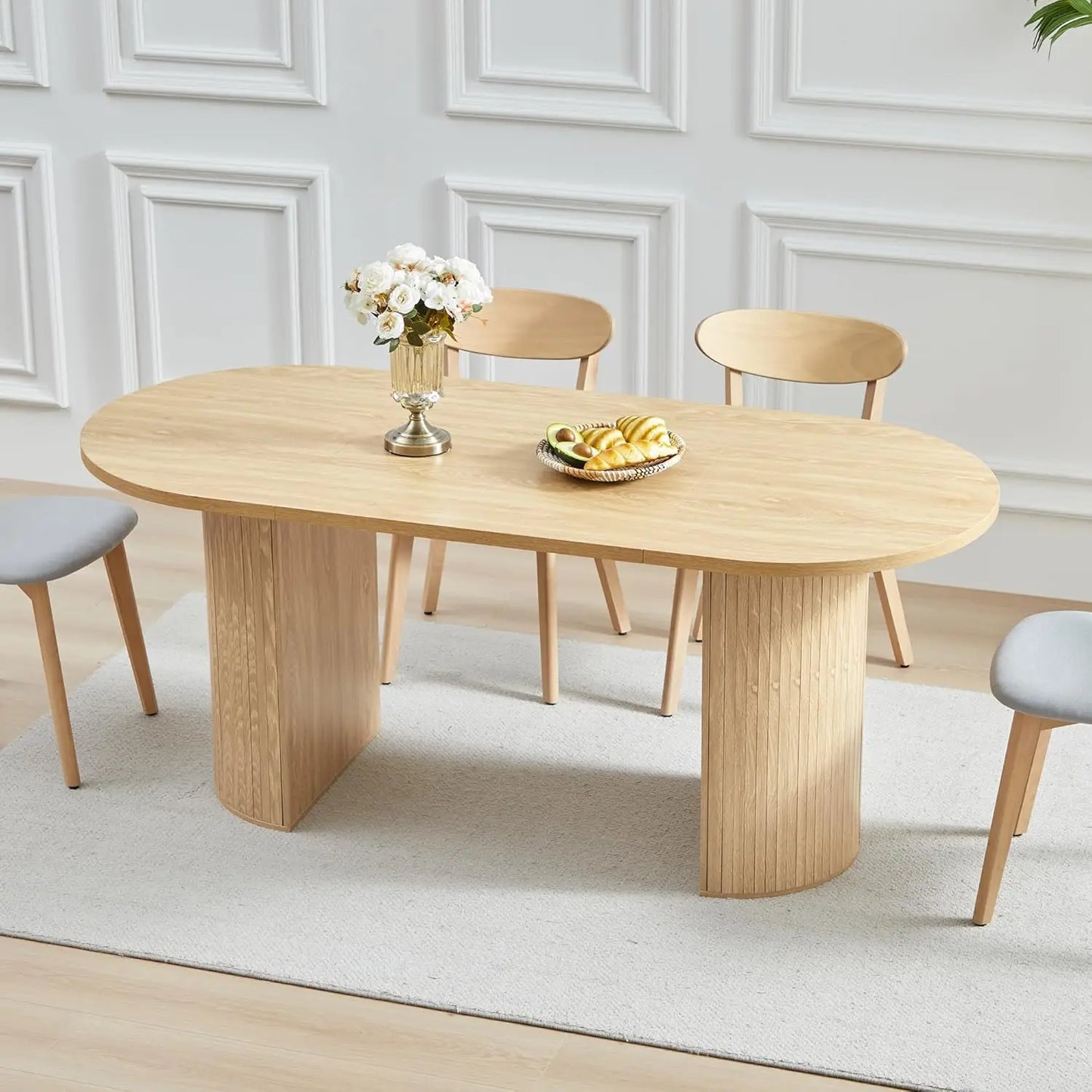Expandable Dining Room Table with Fluted Base