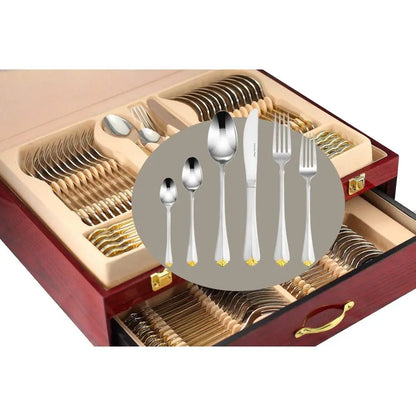 Luxury Silverware Serving Set with Wooden Storage Chest