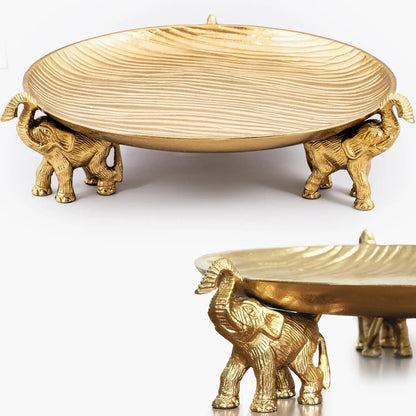 Elegant Decorative Tray with Symbolic Elephant Stands