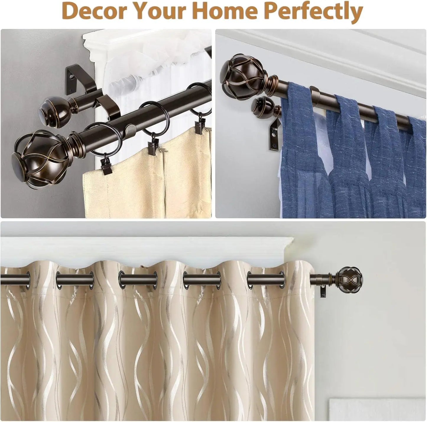 Heavy-Duty Double Curtain Rod 72–144 Inch | Antique Bronze Telescoping Drapery Rod