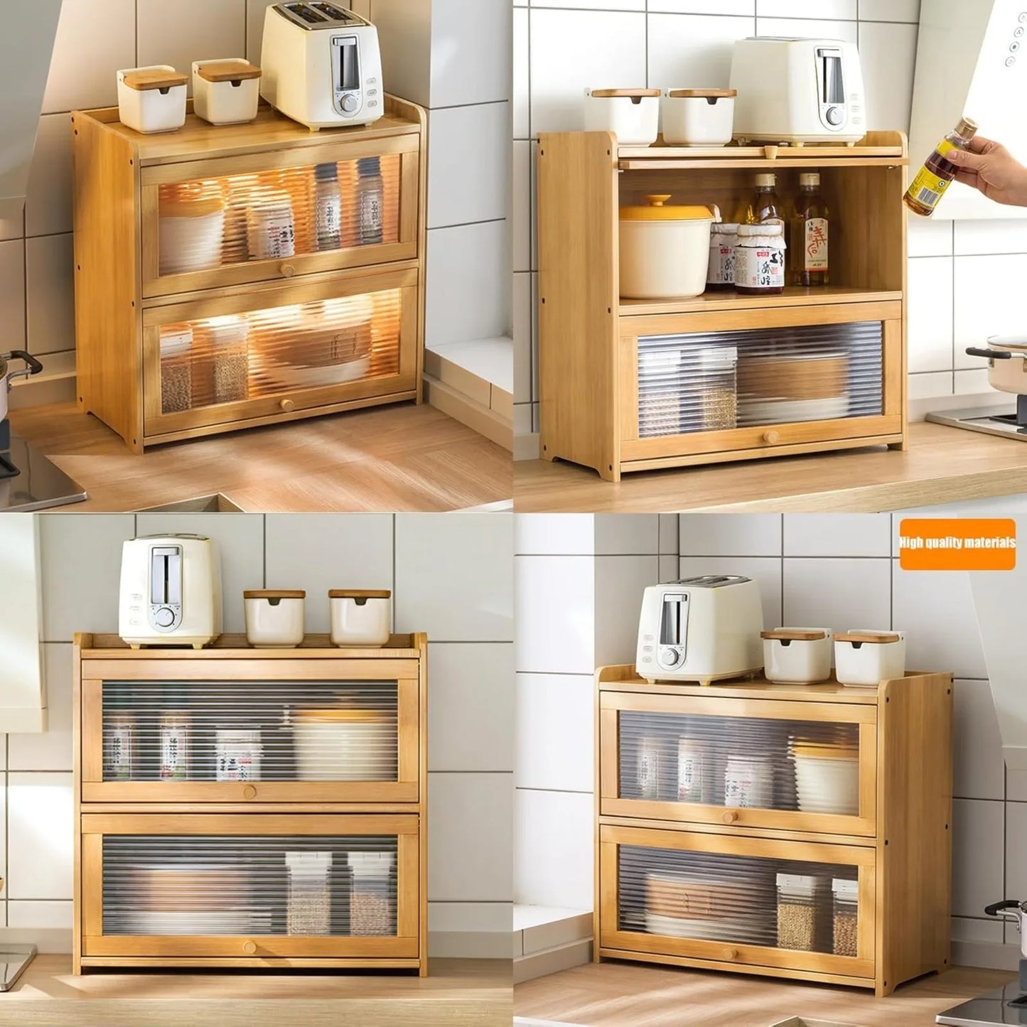 2-Tier Bamboo Kitchen Storage Cabinet.
