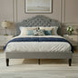 Velvet Upholstered Platform Bed with Adjustable Headboard