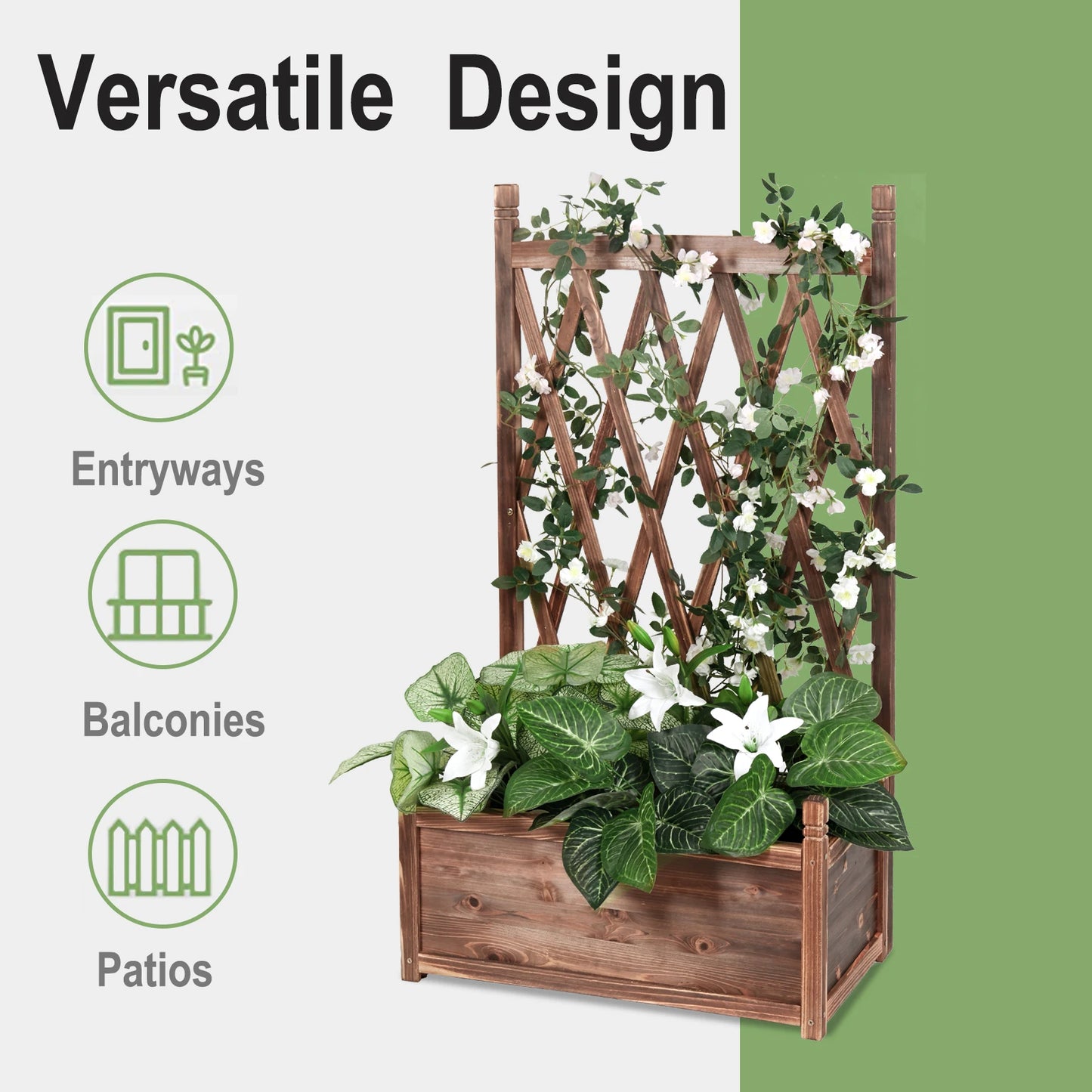 Raised Wooden Garden Bed with Trellis