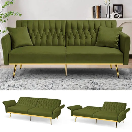 Olive Green Velvet Futon Sofa Bed