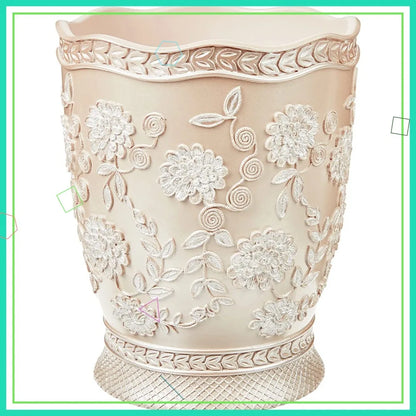 Stylish Small Trash Can with Rose Vine Design