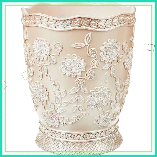 Stylish Small Trash Can with Rose Vine Design