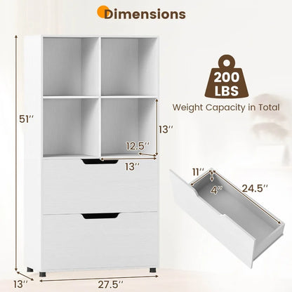 Cube Bookcase with Drawers | 4-Cube Storage Shelf