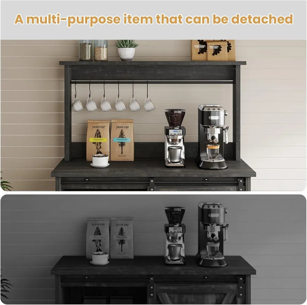 Farmhouse Coffee Bar Cabinet with Hutch