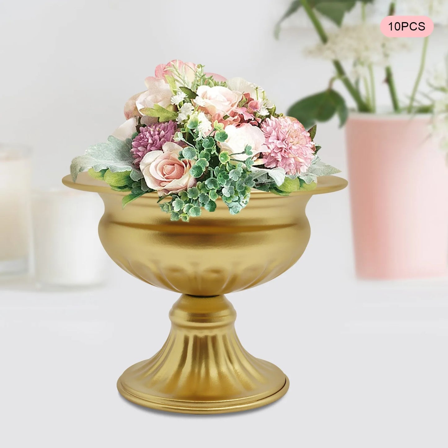 Mini Centerpieces, Set of 10 Gold Trumpet Vases