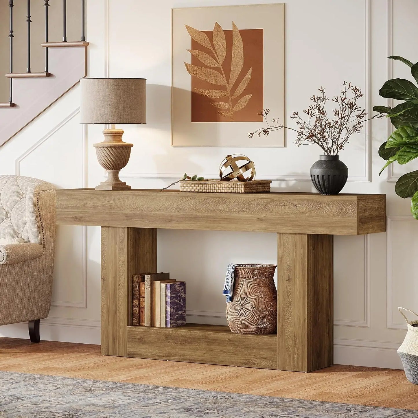 Farmhouse Style Wooden Console Table