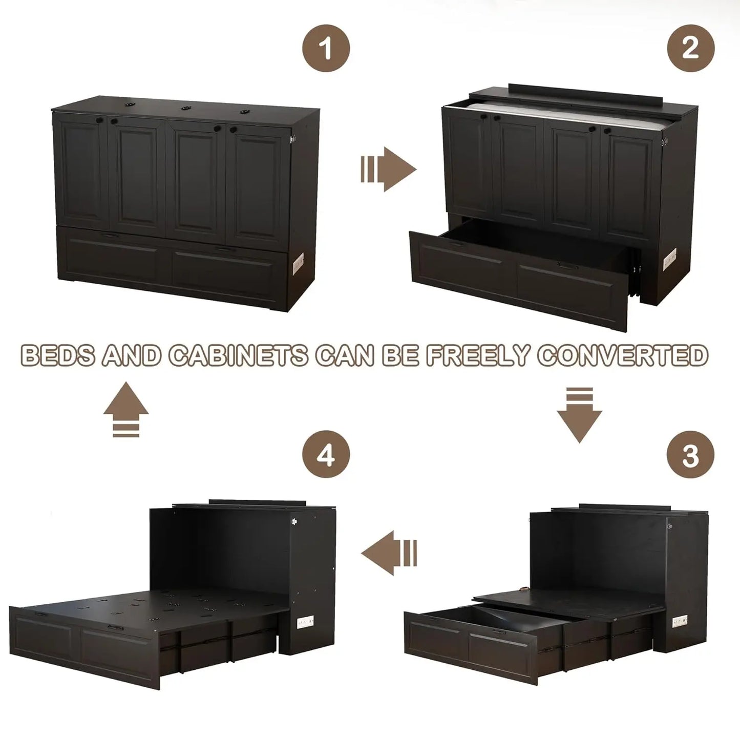 Full-Size Murphy Bed, Cabinet with Storage Plus USB Charging