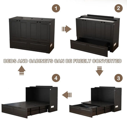 Full-Size Murphy Bed, Cabinet with Storage Plus USB Charging