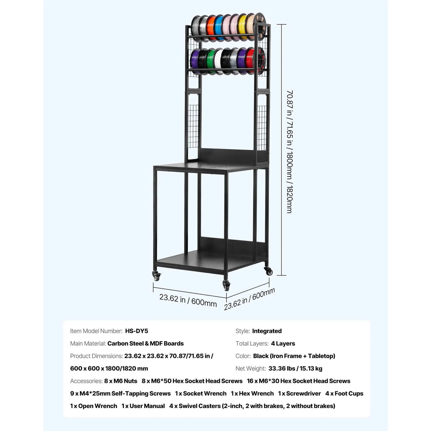 4-Tier 3D Printer Stand & Filament Storage Rack