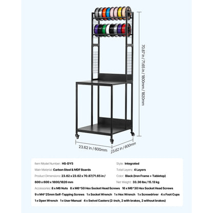 4-Tier 3D Printer Stand & Filament Storage Rack