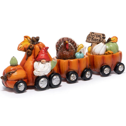 Thanksgiving Pumpkin Train Figurine | Fall Harvest Tabletop Décor