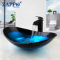 Tempered Glass Vessel Sink with Waterfall Black Faucet