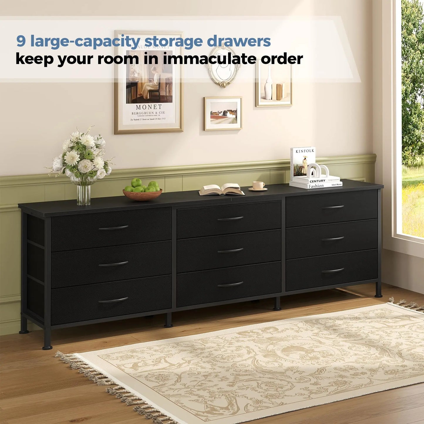 Living Room Cabinet With 9 Fabric Drawers