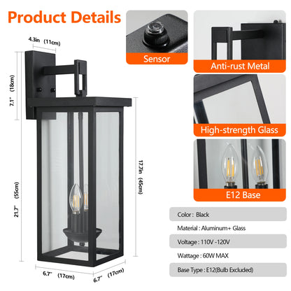 Weatherproof Exterior Wall Lantern with Dusk to Dawn Sensor