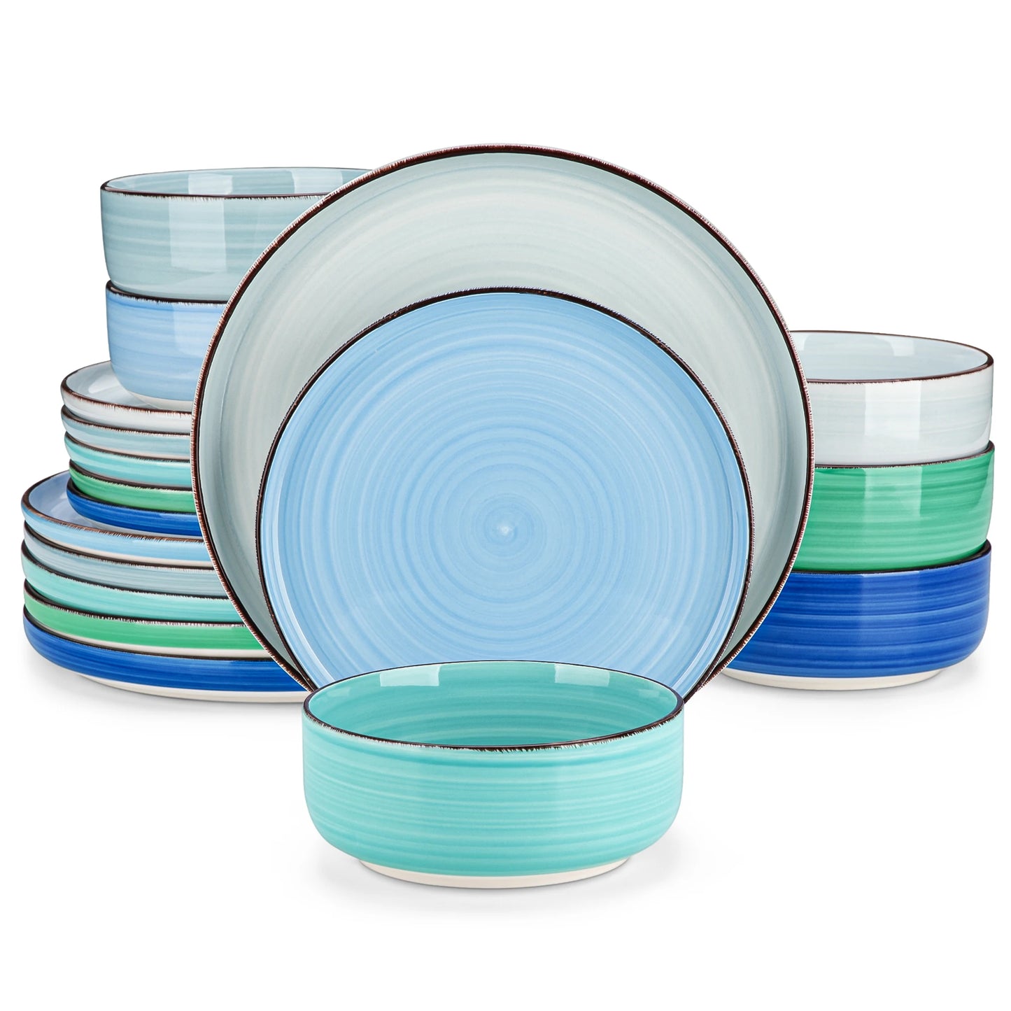 Hand-Painted Ceramic Dinnerware Set | Bonita Blue Swirl Stoneware Collection