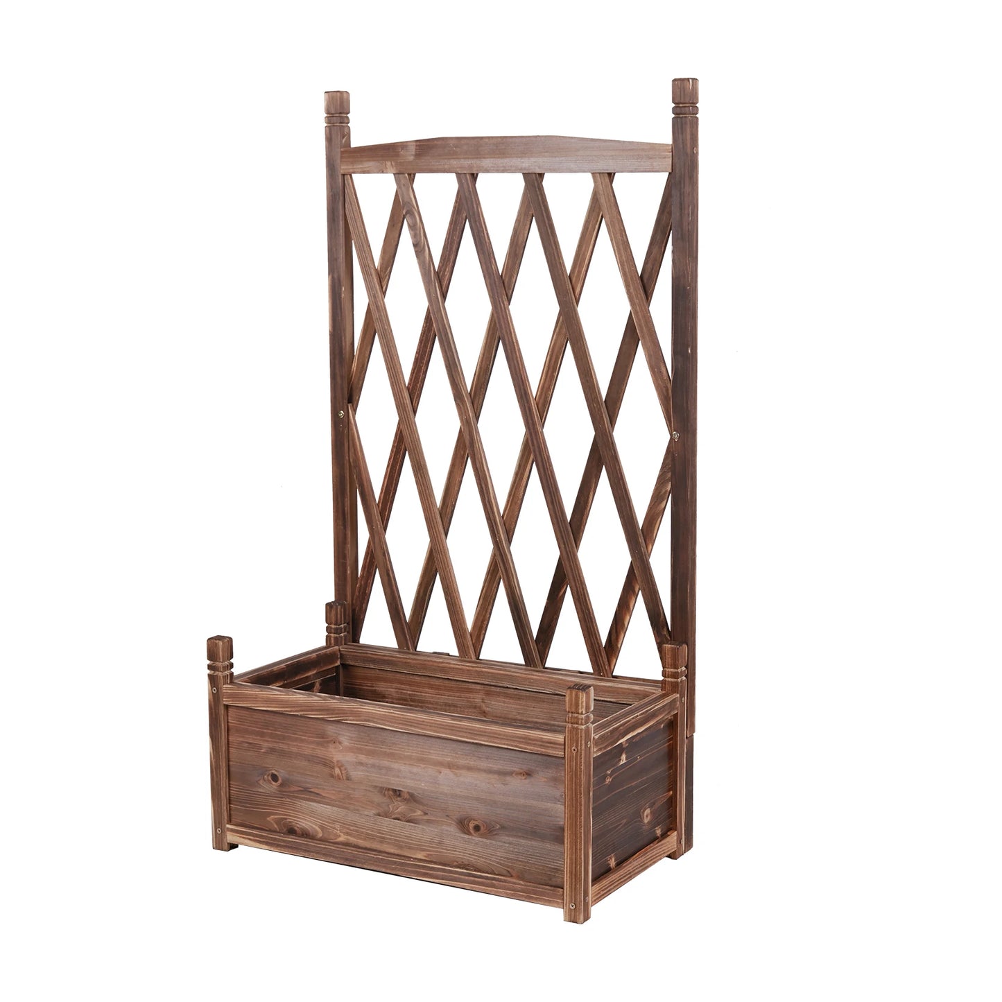 Raised Wooden Garden Bed with Trellis