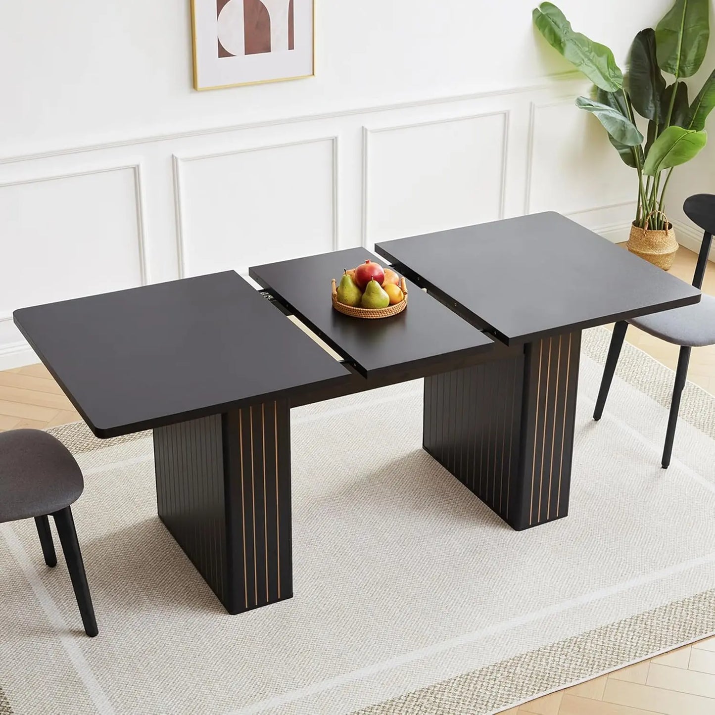 Expandable Dining Room Table with Fluted Base