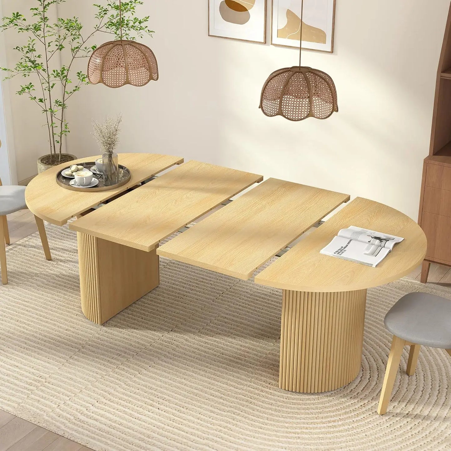 Expandable Dining Room Table with Fluted Base