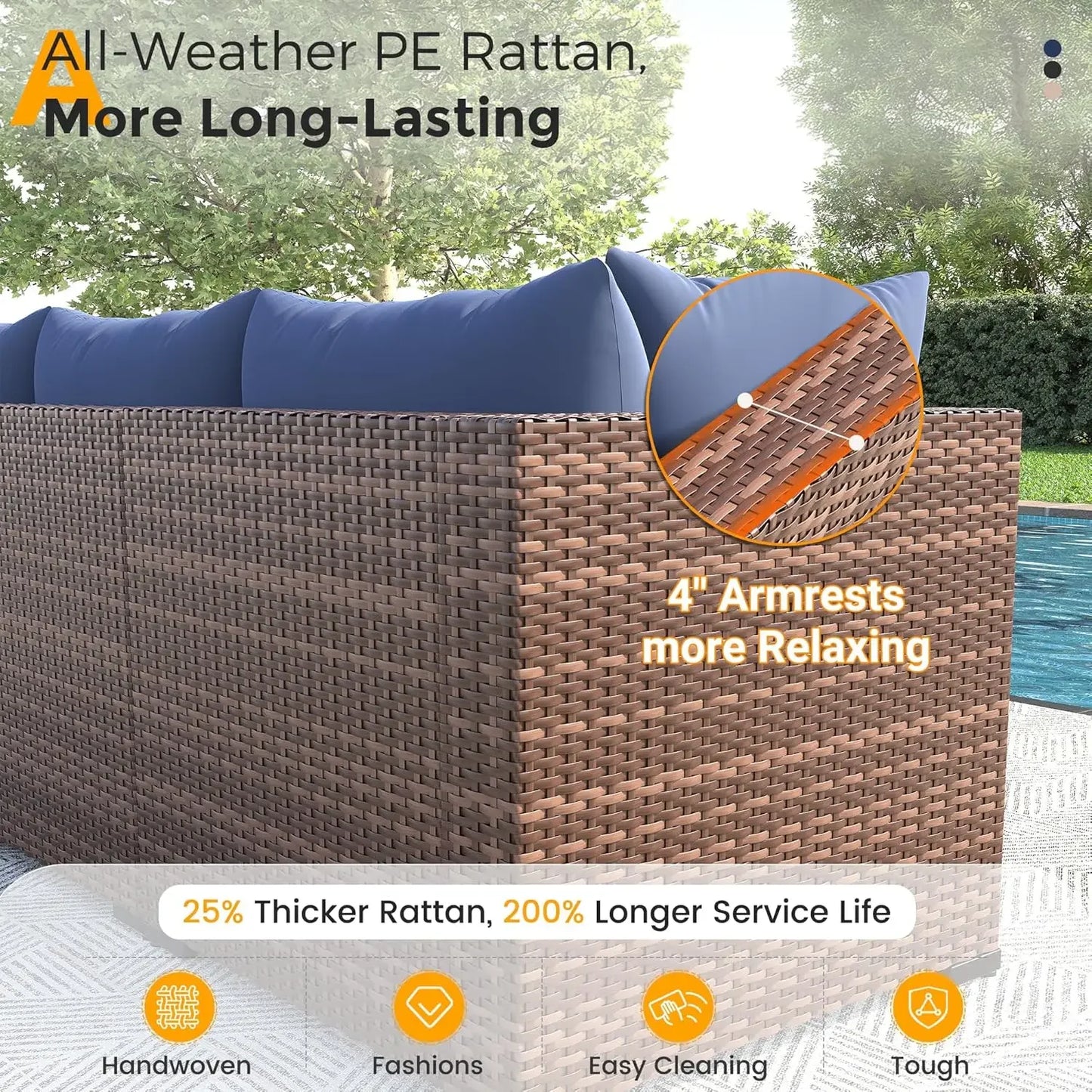 8-Piece Patio Furniture Set with Fire Pit Table | Outdoor Wicker Sectional Sofa