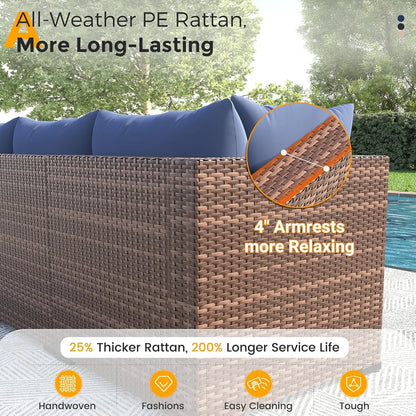 8-Piece Patio Furniture Set with Fire Pit Table | Outdoor Wicker Sectional Sofa