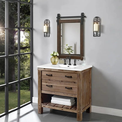 Rustic Bathroom Wall Mirror with Barn Door Cedar Wood Frame