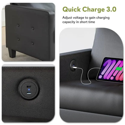 Modern Faux Leather Sofa Set with USB Charging