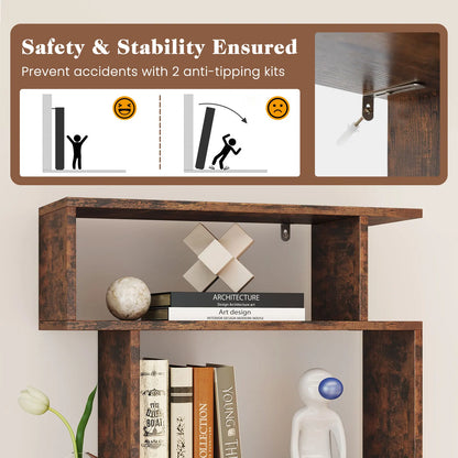 6-Tier S-Shaped Bookshelf | Modern Geometric Room Divider