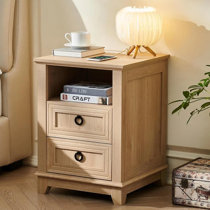 Farmhouse Style Night Stands, Set of 2, with Charging Stations
