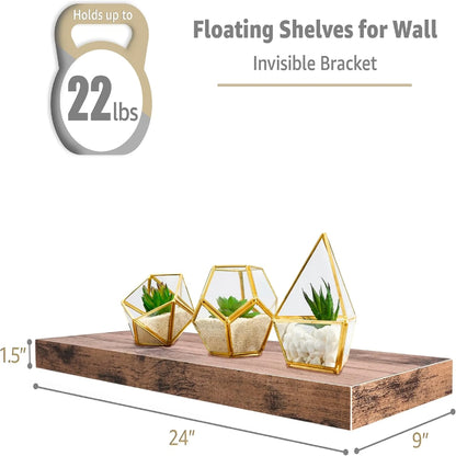 24-Inch Wooden Floating Wall Shelves | Decorative Storage Shelves for Home