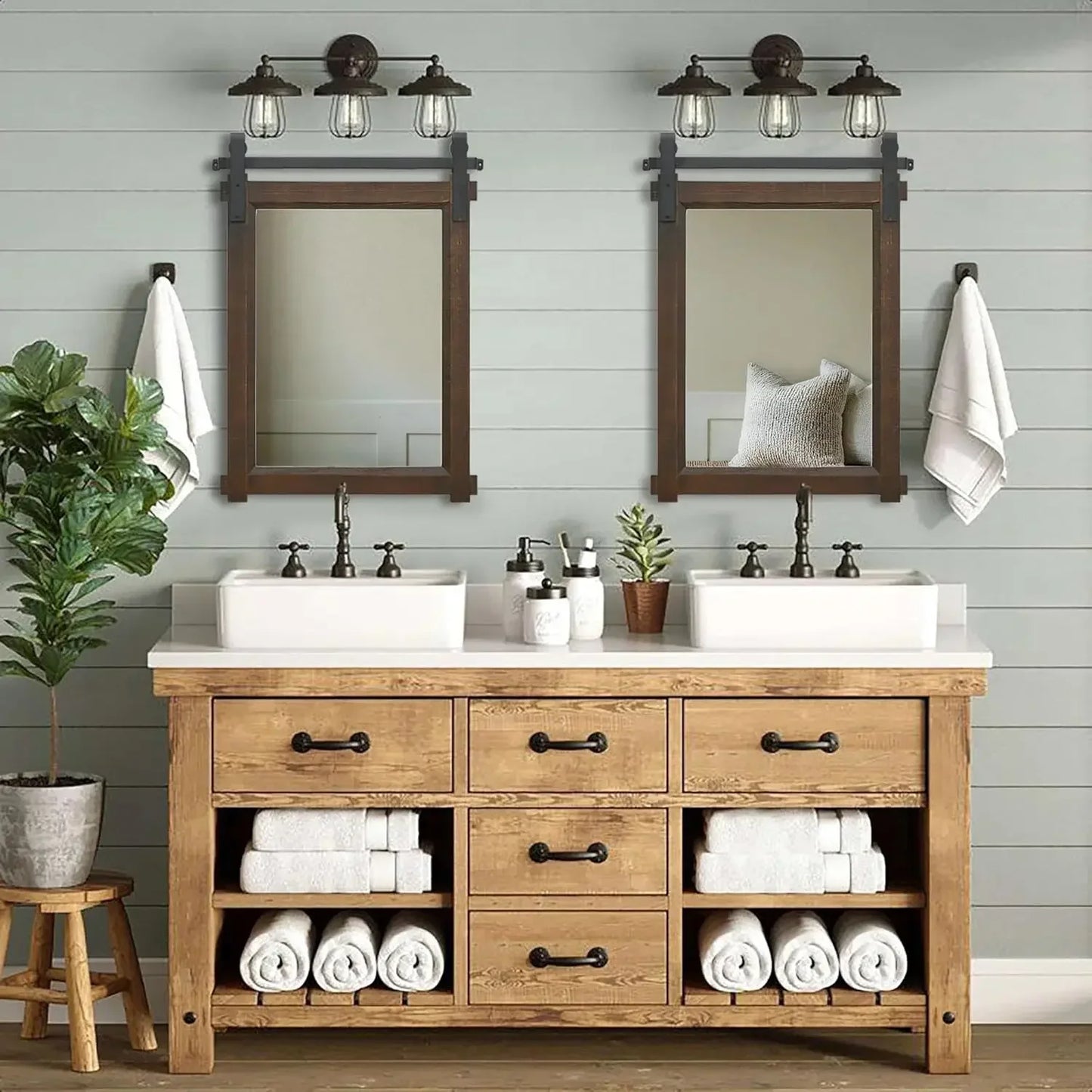 Rustic Bathroom Wall Mirror with Barn Door Cedar Wood Frame