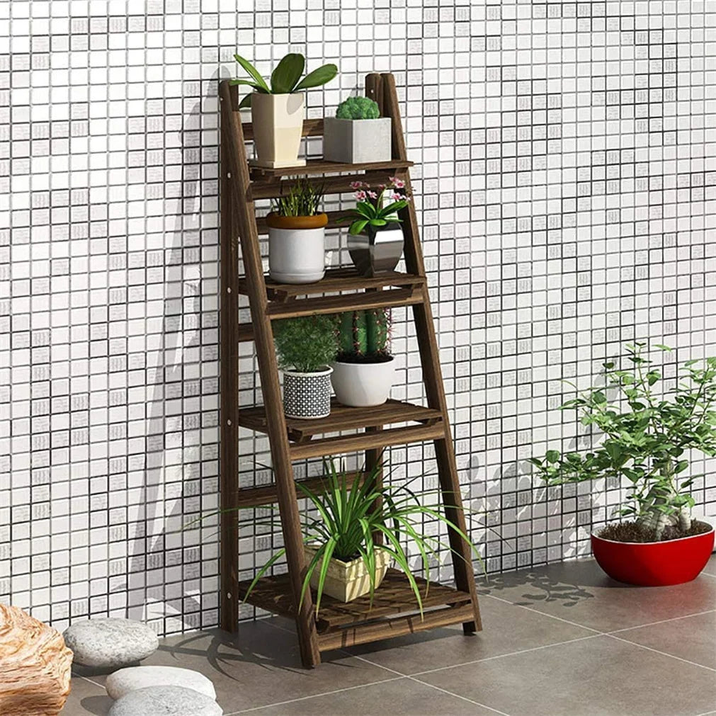 Folding 4-Tier Wooden Ladder Display Shelf