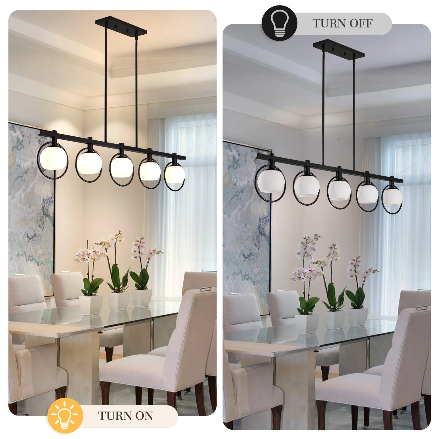 Modern 5-Light Chandelier with Glass Shades