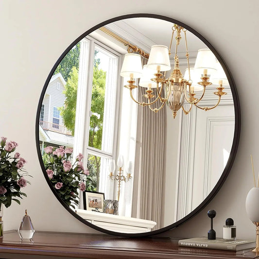 Stylish Round Metal-Framed Wall Mirror