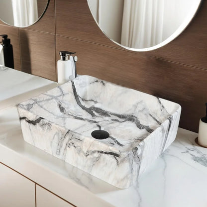 Marble Pattern Ceramic Bathroom Vessel Sink with Faucet