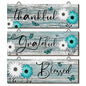 Thankful Grateful Blessed Wooden Wall Signs | 3-Piece Rustic Farmhouse Daisy Décor