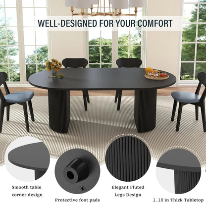 Expandable Dining Room Table with Fluted Base