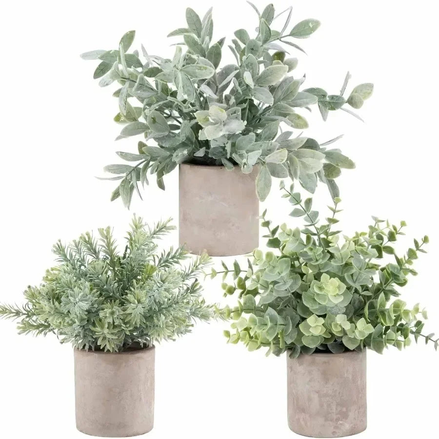 3-Pack Mini Artificial Eucalyptus Plants | Faux Potted Tabletop Greenery