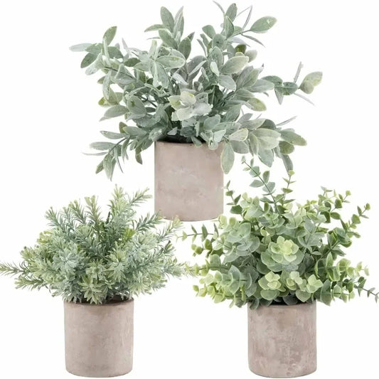 3-Pack Mini Artificial Eucalyptus Plants | Faux Potted Tabletop Greenery
