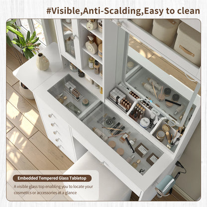 Lighted Vanity Desk with Mirror and Built-In Power Strip