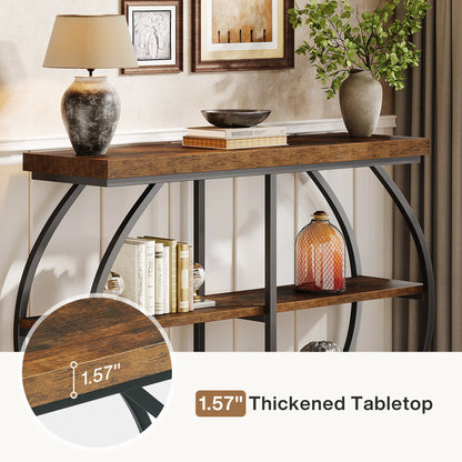 Industrial 3-Tier Console Table with Arched Metal Frame