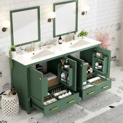 Solid Wood Dual Basin Bathroom Vanity