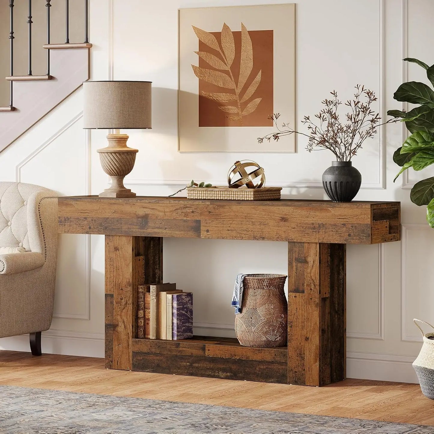 Farmhouse Style Wooden Console Table