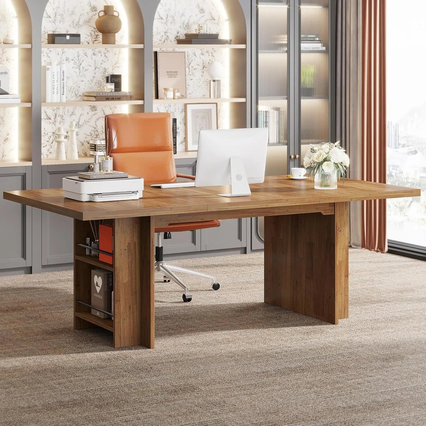 63-Inch Modern Executive Computer Desk with Storage